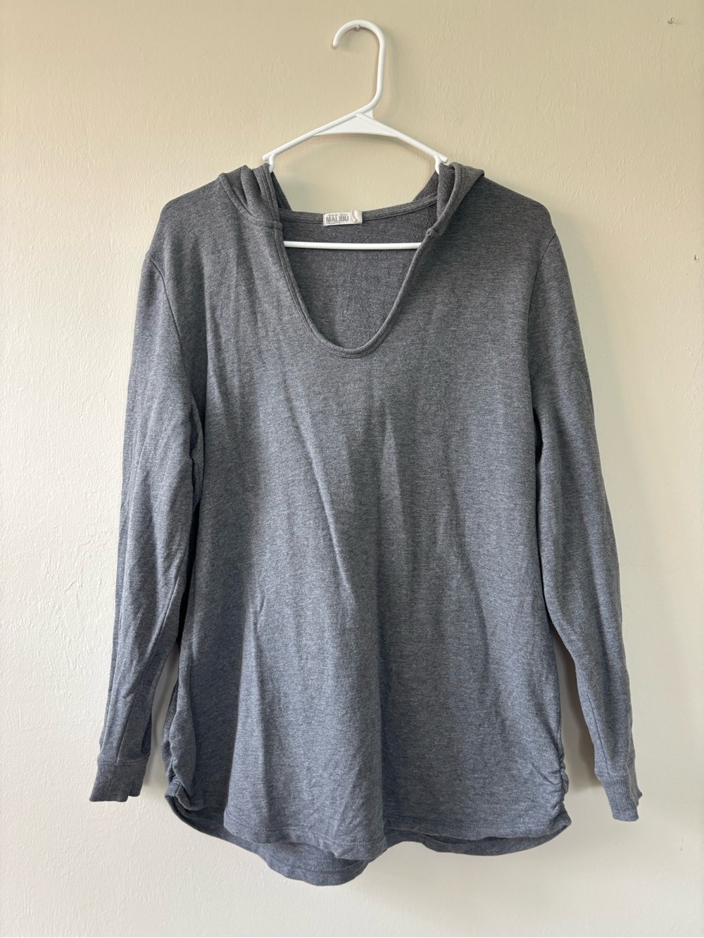 Barefoot Dreams Malibu Hoodie Womens XL Gray Modal Cotton Ruched Pullover